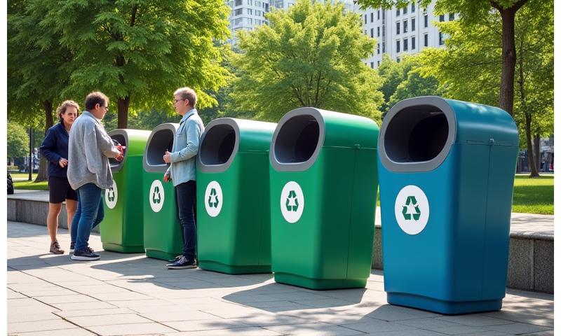 Modern recycling bins being used in an urban environment