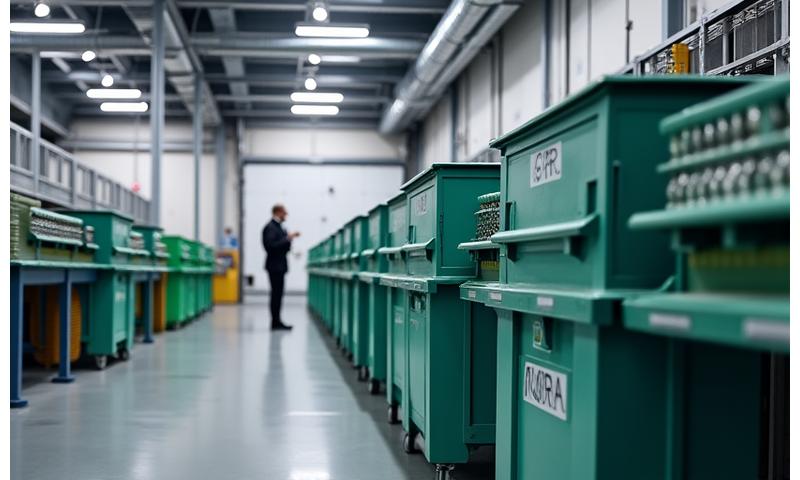 Industrial facility with waste sorting equipment in the foreground