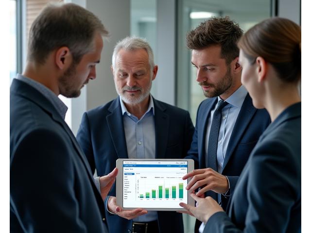 Professionals collaborating on waste management data